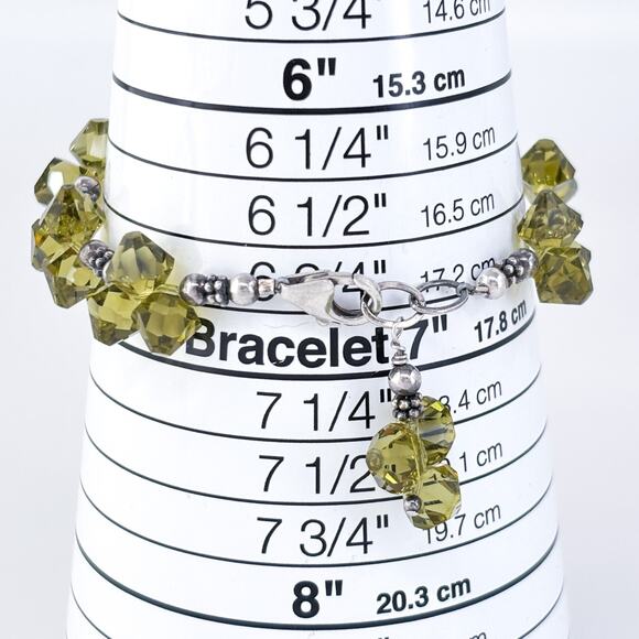 Vintage Sterling Silver 925 Green Crystal Cluster Bead Bracelet 7.25" - Picture 4 of 5